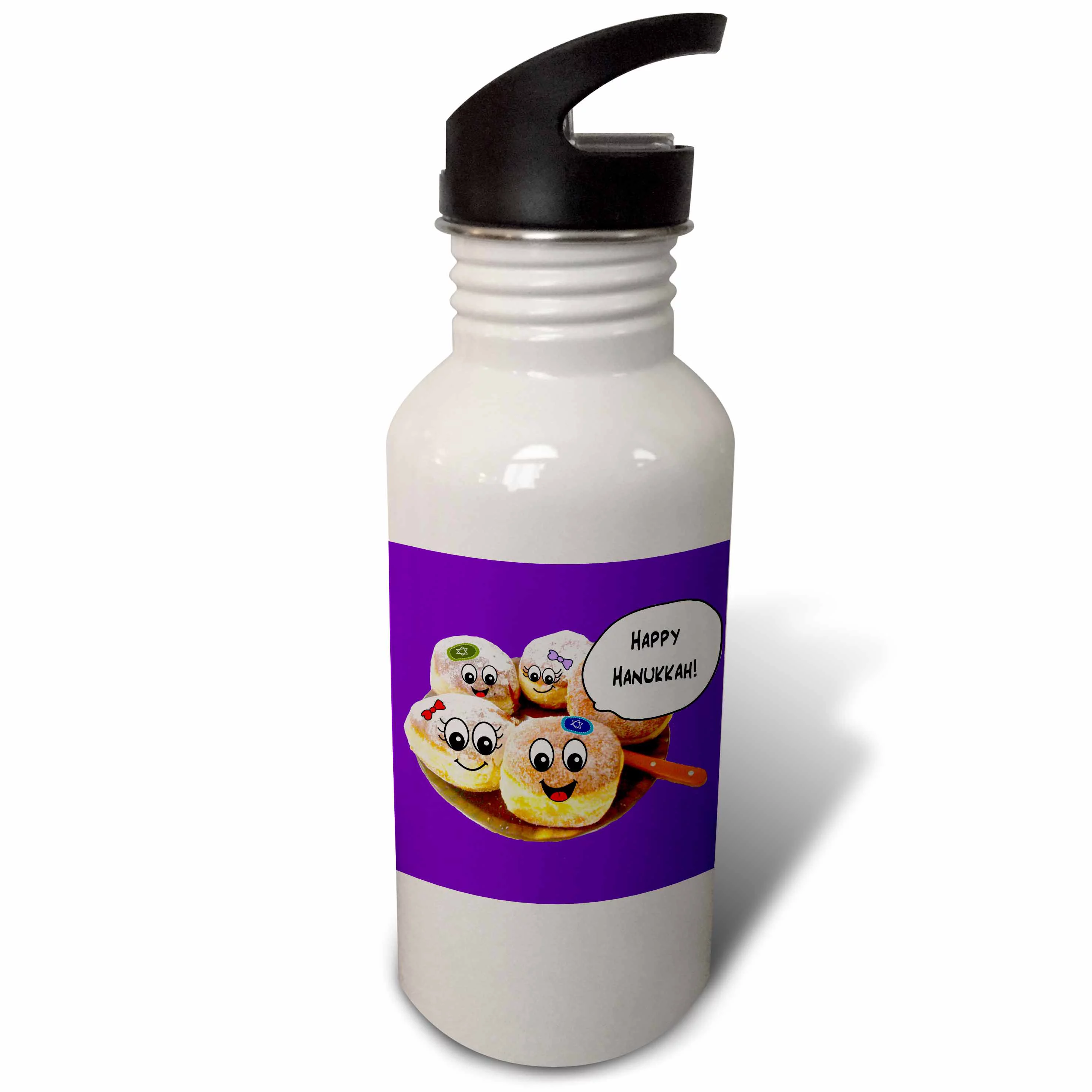 Purple Cute Happy Hannukah cartoon jewish donuts - for channukah - chanukah - hanukah - doughnuts 21 oz Sports Water Bottle wb-58354-1