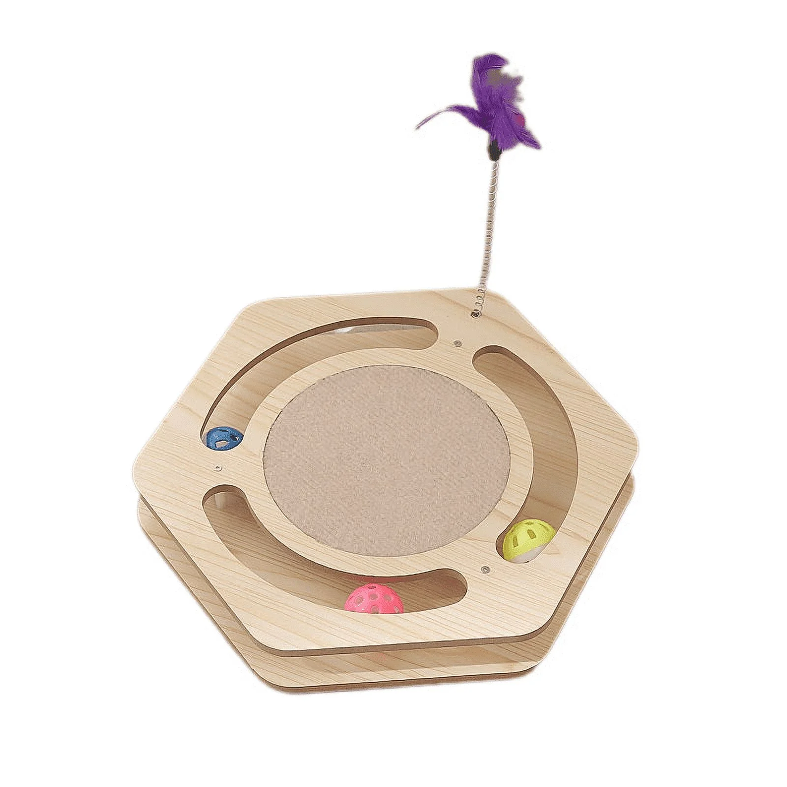 Pet Supplies, Wooden Cat Scratcher and Scratcher Pads, Multifunctional Cat Toys, Interactive Fun Toy, Double Layer with Cat Balls