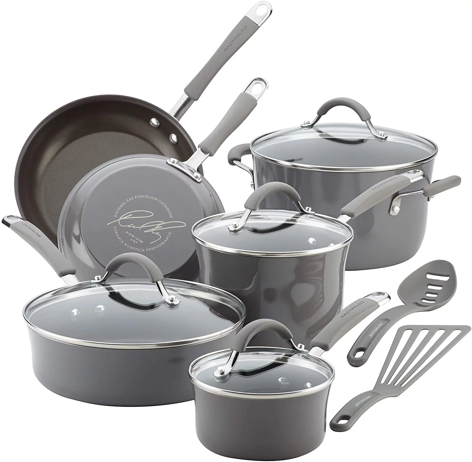 YHZCY - 16802 YHZCY Cucina Nonstick Cookware Pots and Pans Set, 12 Piece, Sea Salt Gray