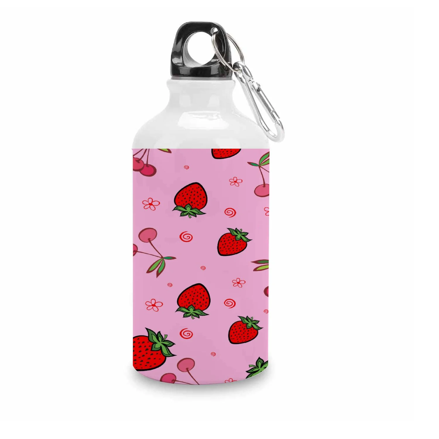 GZHJMY Sports Water Bottles, Red Strawberry Pink Background Large Capacity Aluminium Portable Leakproof Lightweight Drink Bottles for Fitness and Outdoor Enthusiasts
