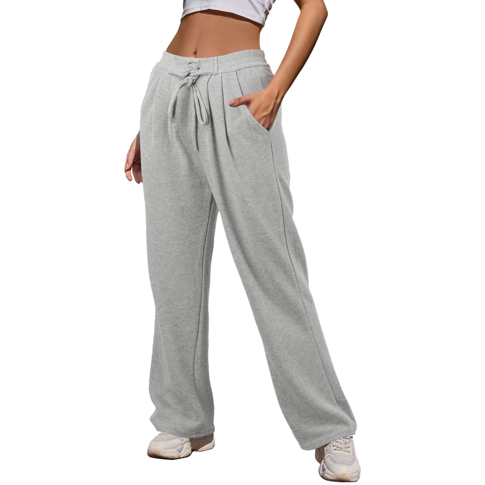 adviicd Pants for Women Casual Wide Leg Pants with Pockets Womens Work Pants Plus Size Pockets(Grey,S)