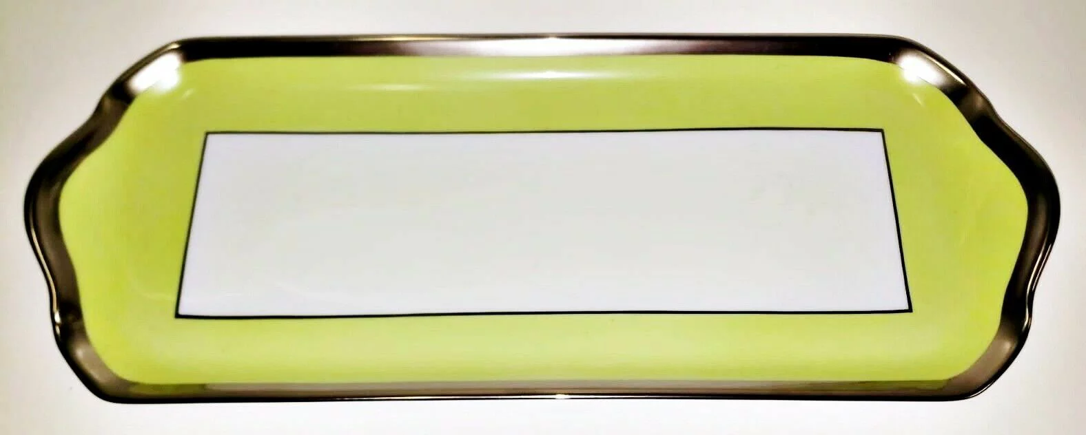 Haviland Laque De Chine Platinum Rim - Pistache Oblong Cake Plate, 15 3/8