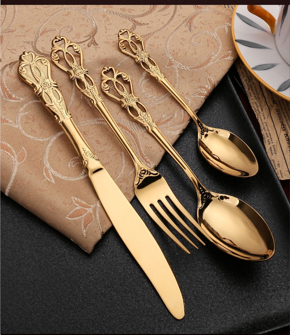 24pcs Cutlery Set Gold Dinnerware Spoon Dinner Silverware Tableware Gifts