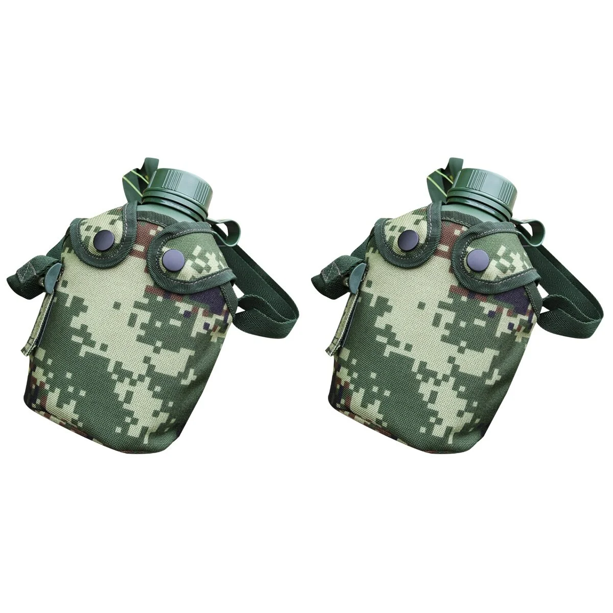 2 Sets Water Bottle Aluminum Alloy 1L Military Canteen Kettle for Camping Hiking Survival