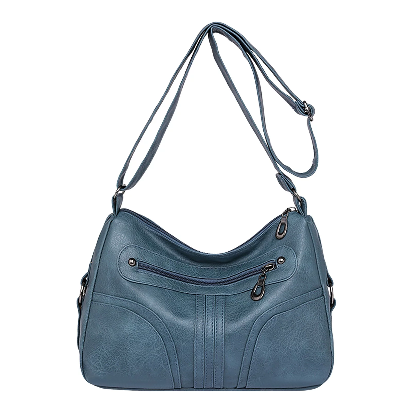 Shoulder Bag,Women Vintage Soft Leather Versatile Lightweight Crossbody Bag Water Proof Multi Pocket Adjustable Shoulder Strap Single Shoulder Bag Black Rucksack School Blue One Size