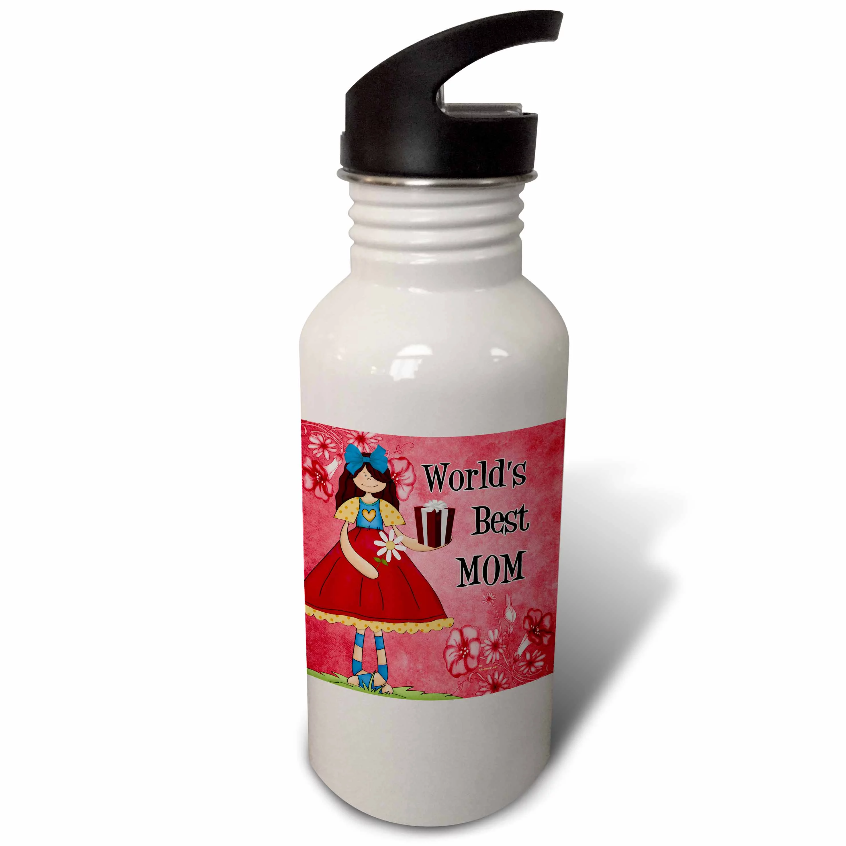 Worlds Best Mom in Red for Mothers Day 21 oz Sports Water Bottle wb-40744-1