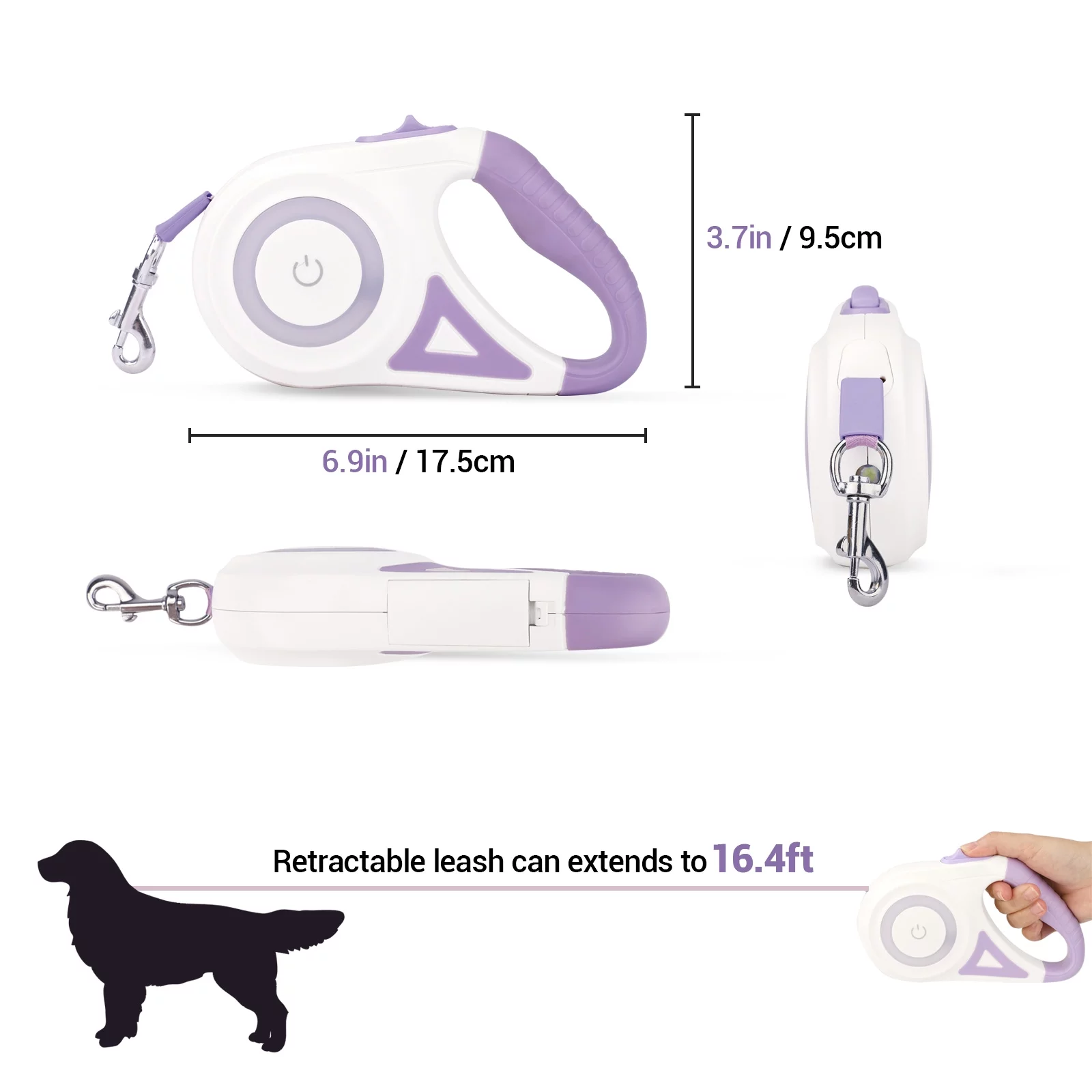 BEBANG Retractable Dog Leash, 16ft with Light, Anti-Slip Handle, One Button Brake & Lock Tangle-Free Dog Retractable Leash