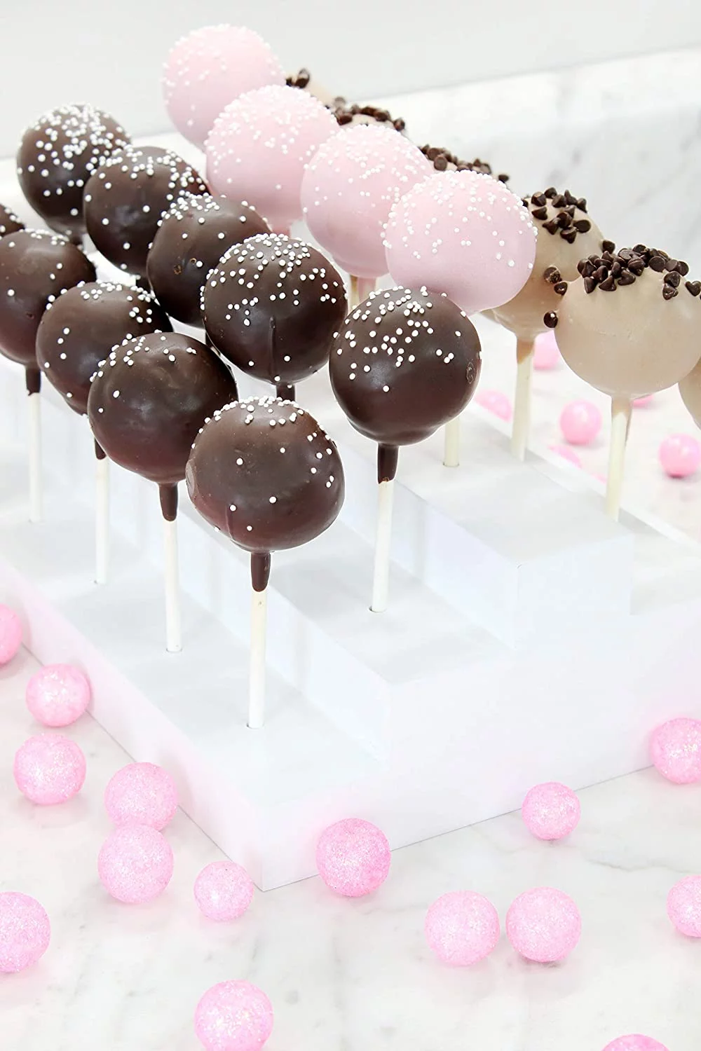 Darware Wooden Cake Pop Stand; Tiered Treat Holder (24-Hole, White)