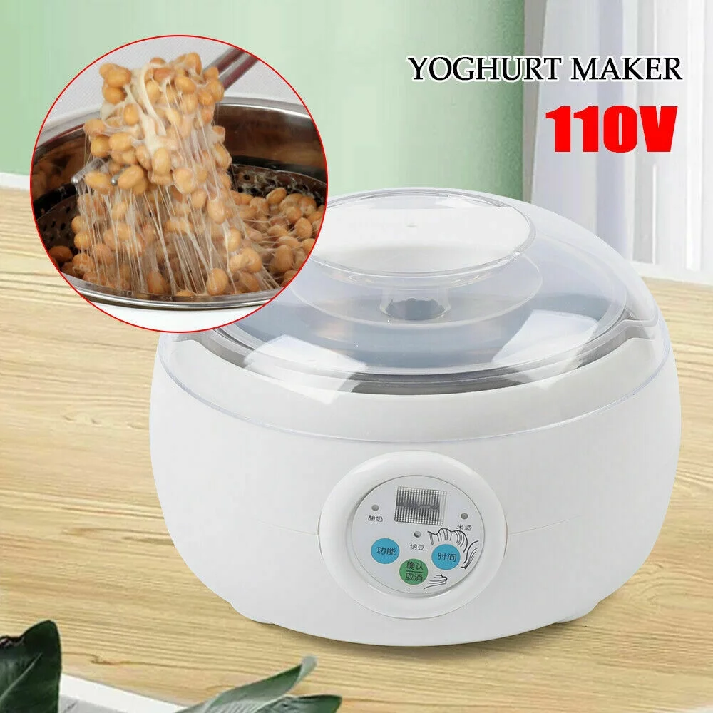 110V 1.5L Automatic Electric Yogurt Natto Machine White Stainless Steel Yoghurt Maker for Home Kitchen
