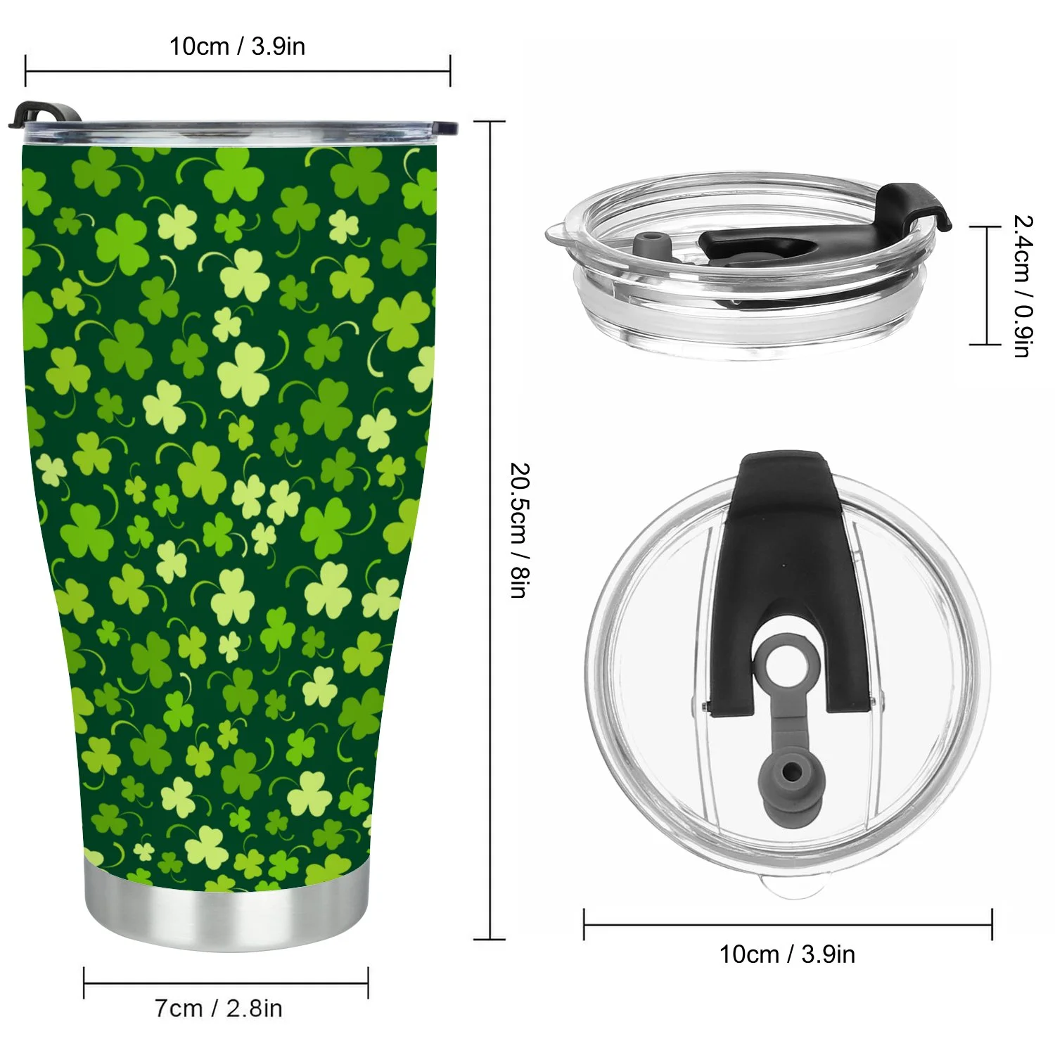 Hidove Stainless Steel Tumbler, Happy St. Patrick's Day Seamless Background 30oz Leak Proof & Stainless Steel Bottle for Hot & Cold Drinks - Coffee Travel Mug, Water Metal Canteen, Thermal Cup
