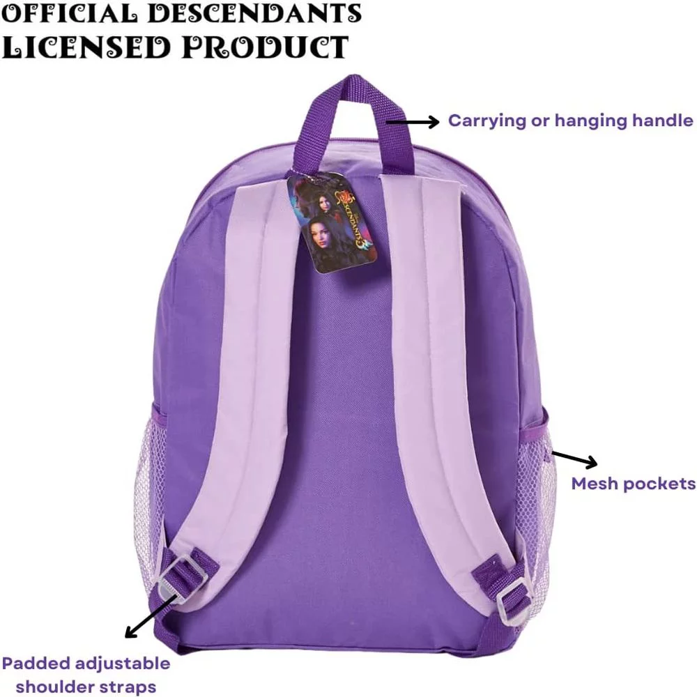 Disney Descendants Girls Backpack with Lunch Bag Water Bottle 5 Piece Set 16 inch