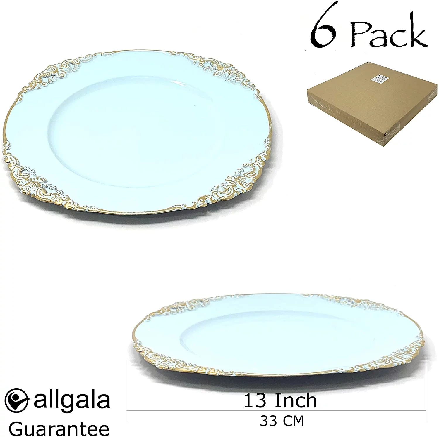 Allgala 13-Inch -Pack Heavy Quality Round Charger Plates-Floral Light Blue-HD80344
