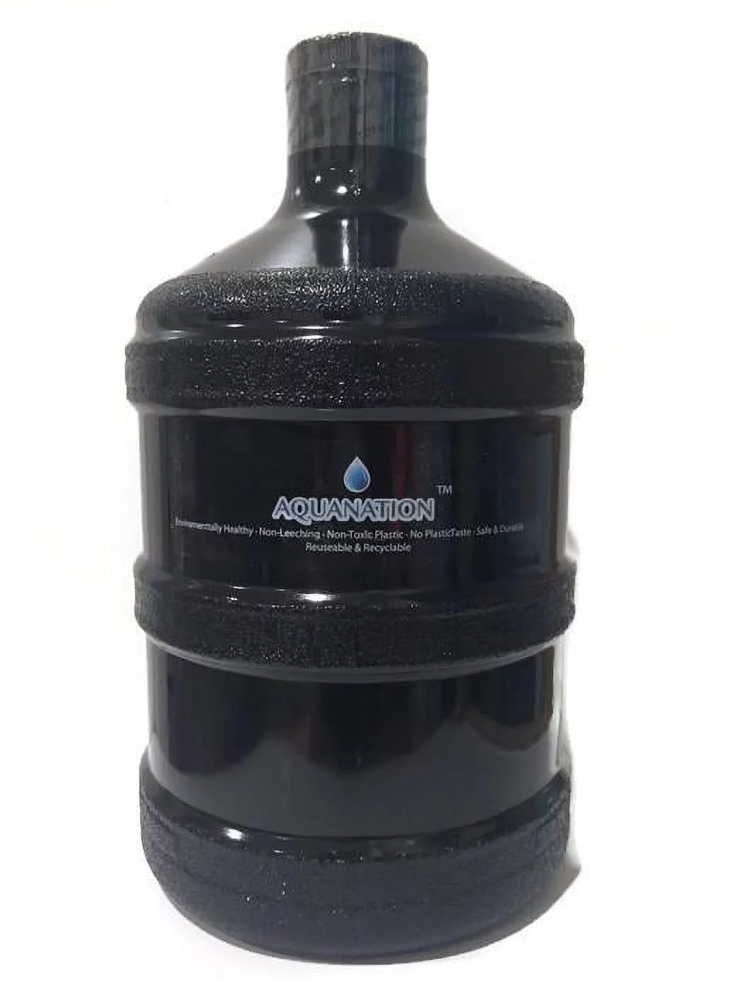 AquaNation 1 Gallon BPA FREE Reusable FDA Grade Chemical Free Plastic Drinking Water Big Mouth Bottle Jug Container with Holder Drinking Canteen (Solid Black)