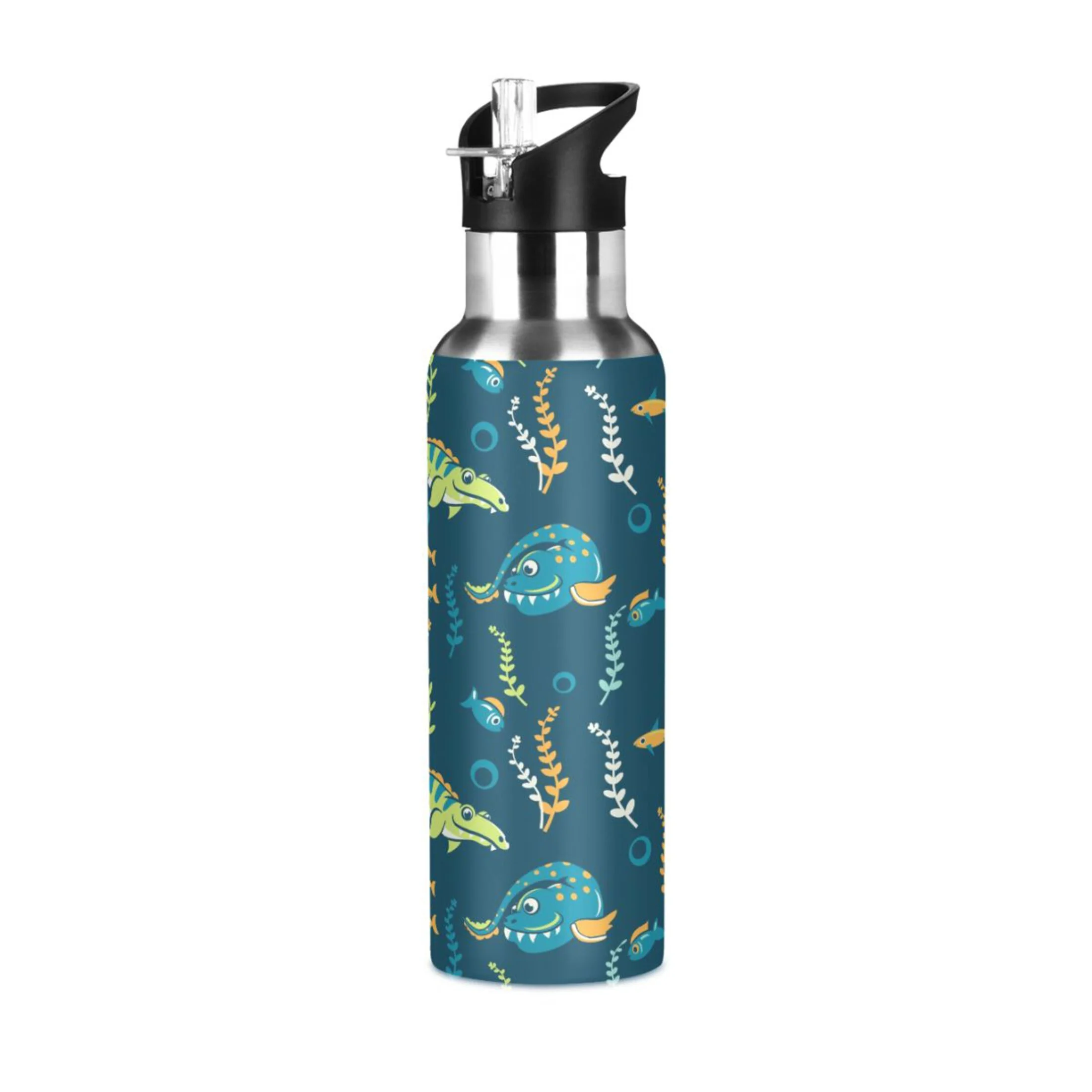 Stainless Steel Water Bottle Marine Dinosaurs with Straw Lid Vacuum Insulated Keeps Hot and Cold Leak Proof Flask Jug for Gym Travel Sports Cycling Outdoor 20 OZ