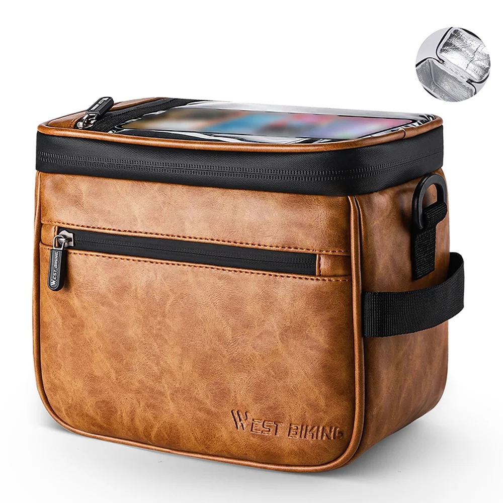 WEST BIKING Bicycle bag,Bike Thermal Cold Thermal Cold PU Handlebar Waterproof Bike Waterproof Bike Thermal Cold PU Leather