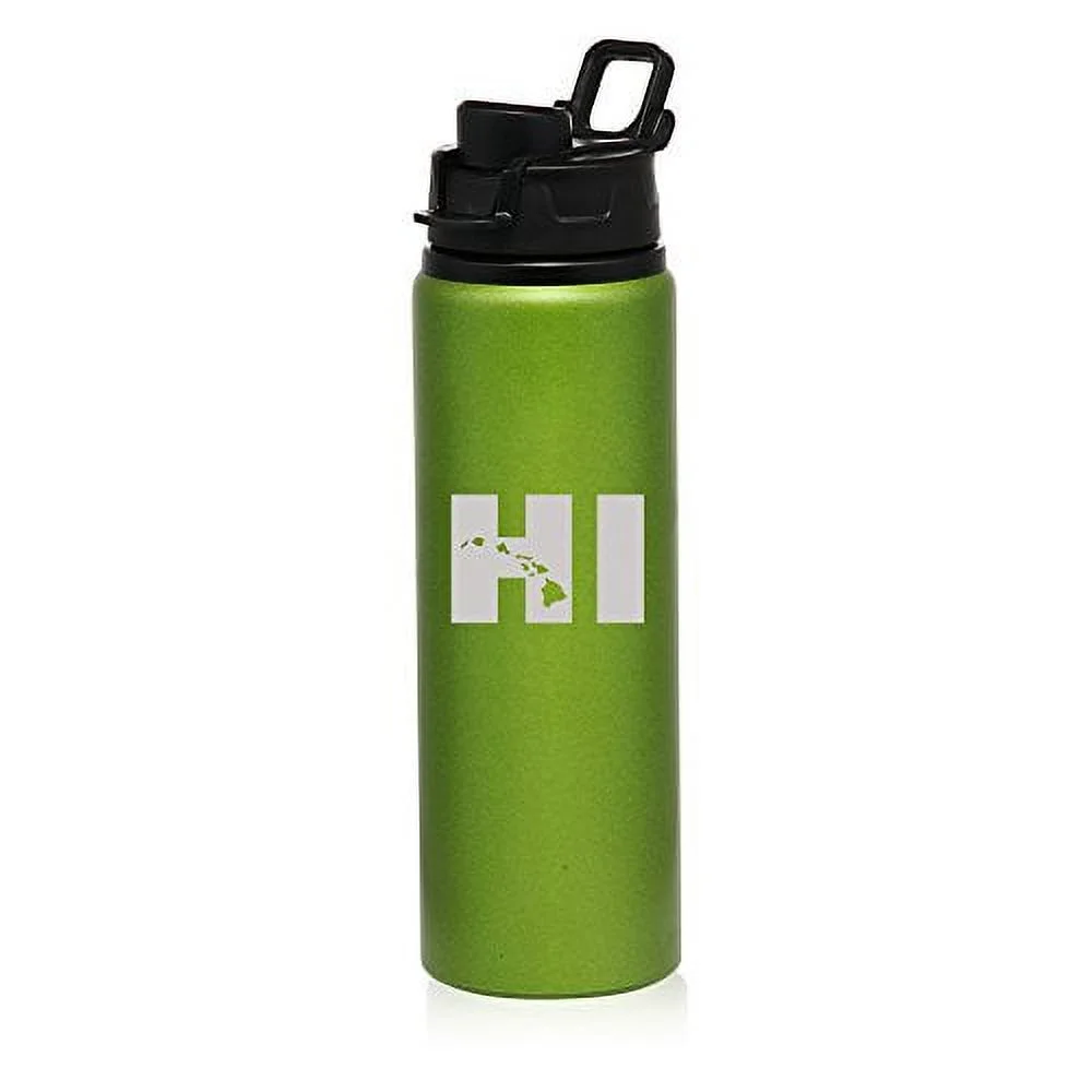 25 oz Aluminum Sports Water Travel Bottle HI Hawaiian Islands Hawaii (Green)