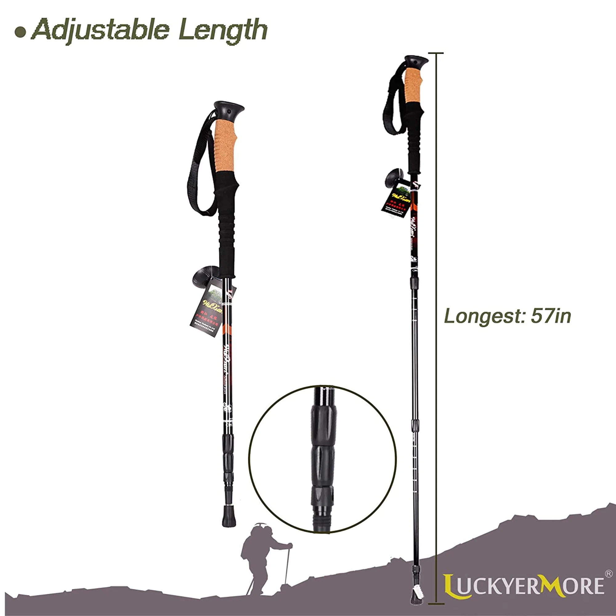 KARMAS PRODUCT 2 Pack Trekking Poles Collapsible Climbing Stick,Black