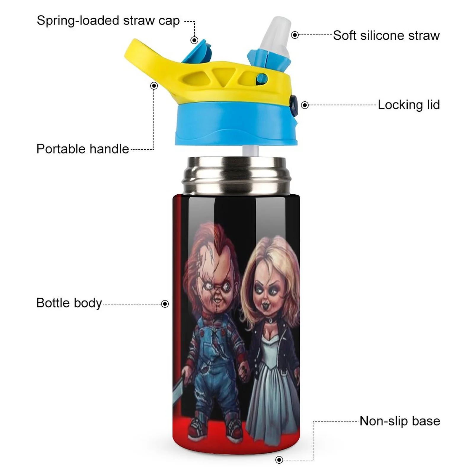 Movie Bride Of Chucky Kid's Insulated Water Bottle With Straw Vacuum Stainless Steel Cup Leak-Proof Children Toddler Thermoses