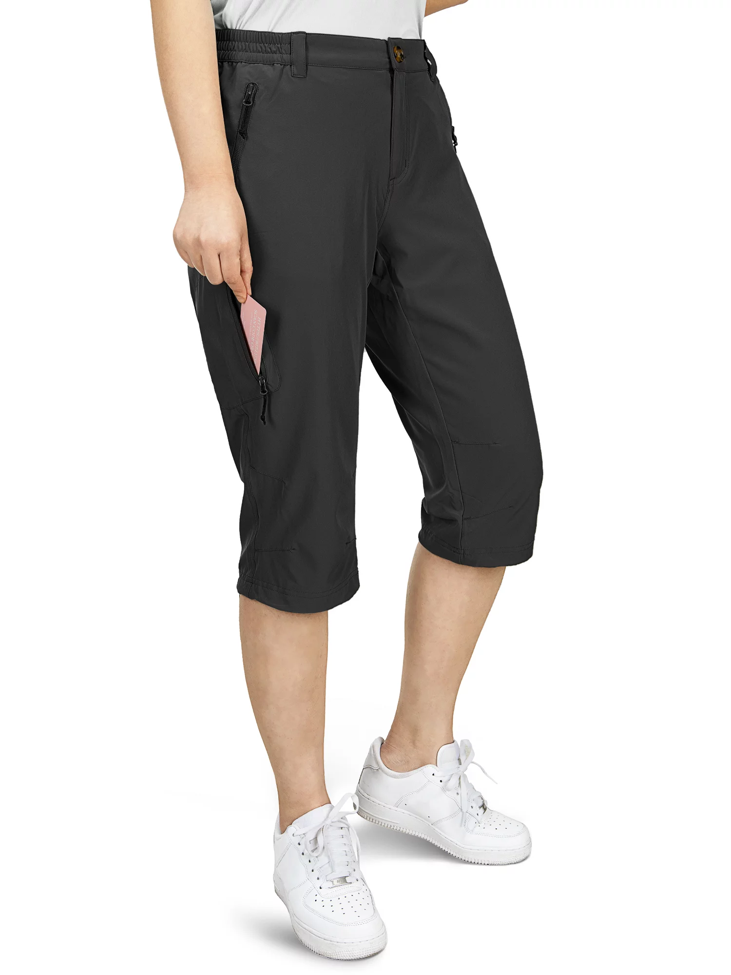33,000ft Women's Capri Golf Pants Casual Quick Dry UPF 50+ Lightweight Stretch Cargo Hiking Pants with Pockets Black 14