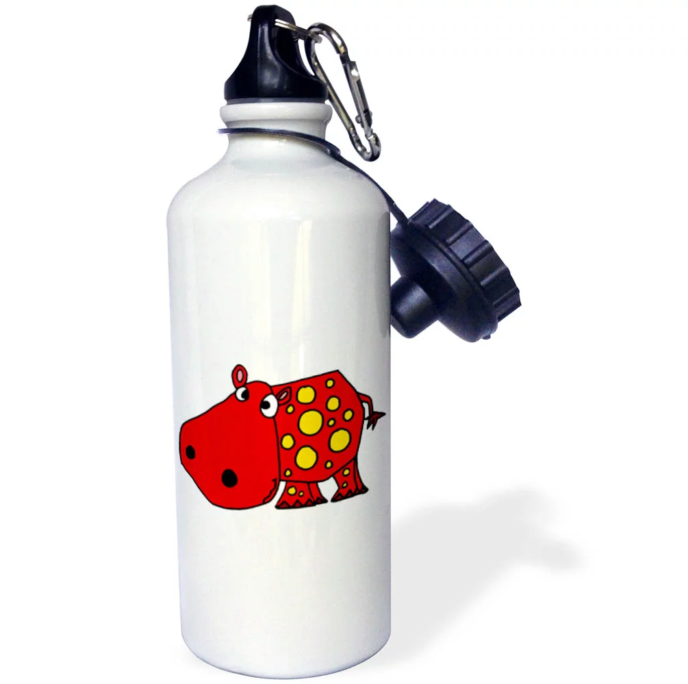 3dRose Funny Red and Yellow Spotted Hippo - Straw Water Bottle, 21-ounce