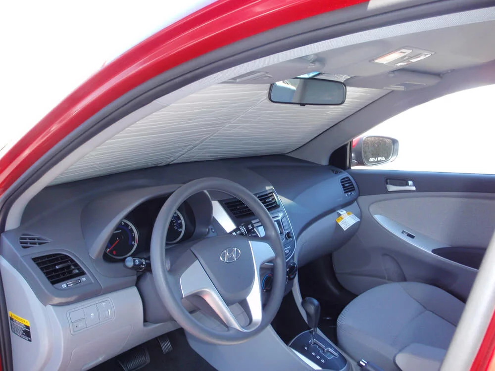 HeatShield, The Original Windshield Sun Shade, Custom-Fit for Hyundai Accent Hatchback (5D) 2012, 2013, 2014, 2015, 2016, 2017, Silver Series