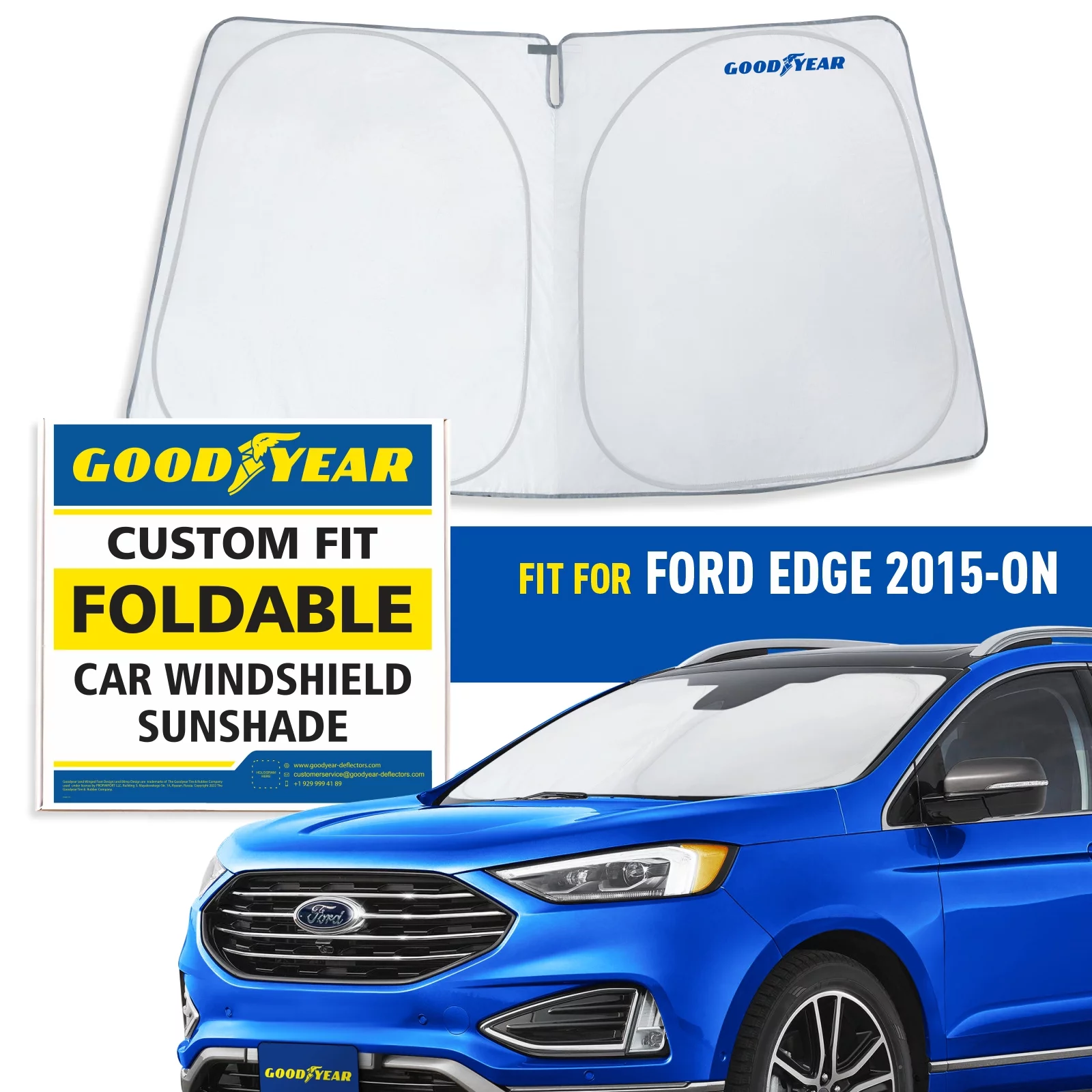 Goodyear Foldable Windshield Sun Shade for Ford Edge 2015-2023, Custom-Fit Car Windshield Cover,Car Sunshade,UV Protection,Vehicle Sun Protector,Auto Car Window Shades for Front Window - GY008297