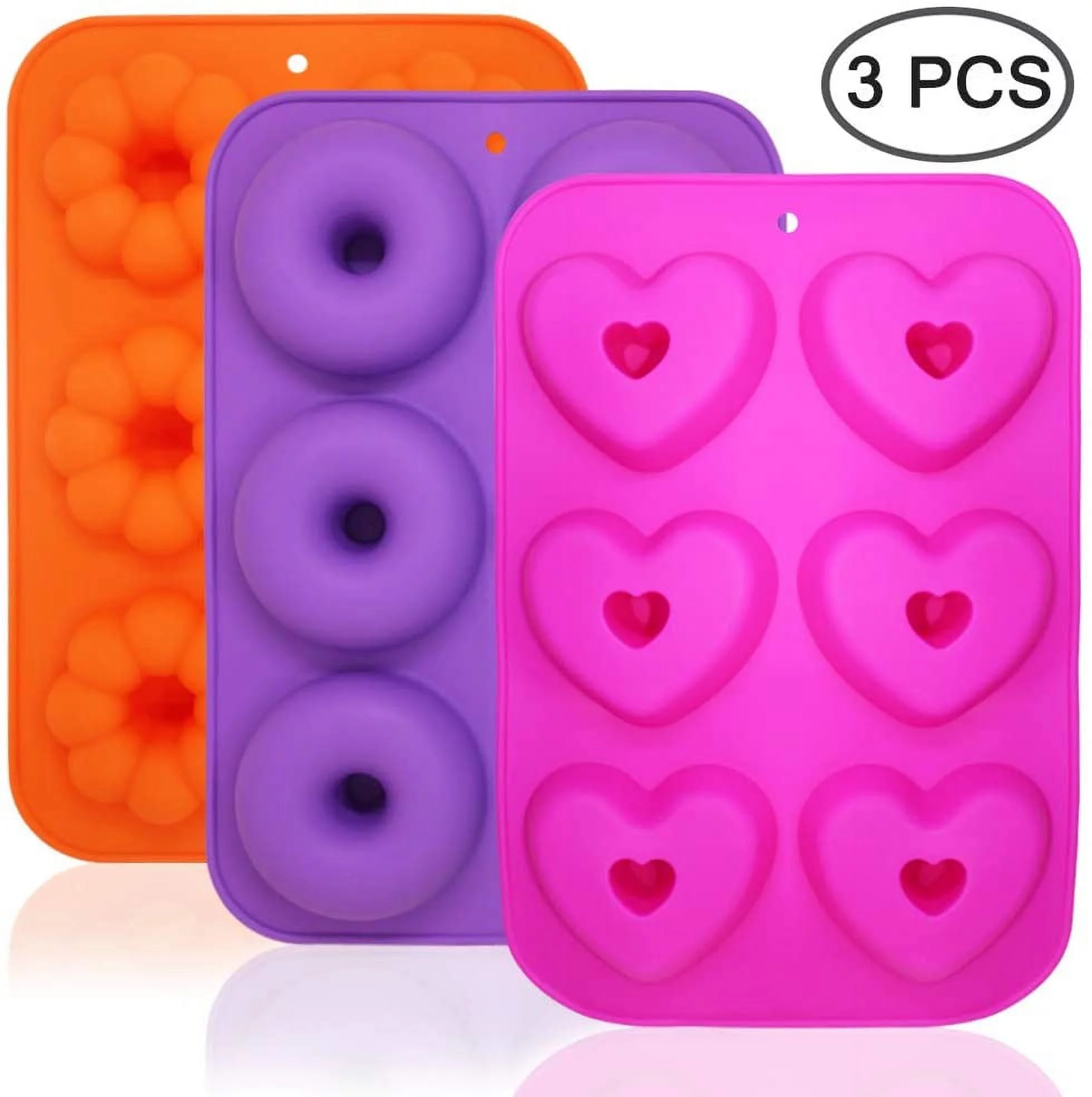 3 Pack Silicone Donut Pan for Baking Donut Maker, Silicone Pancake Mold Non-stick Doughnut Pan Muffin Cupcake Bagel Making Tray