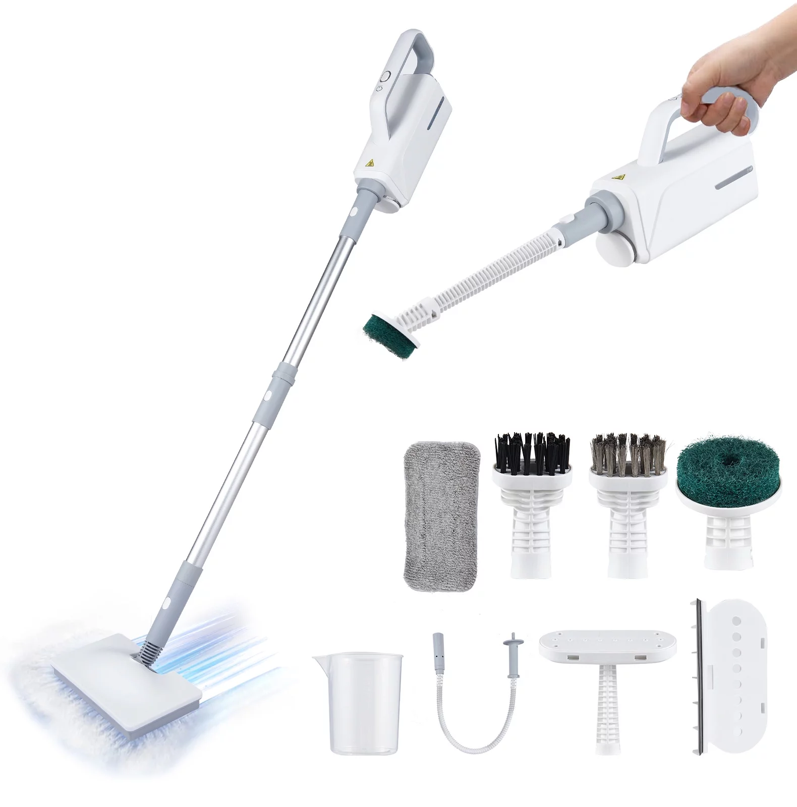 Household Steam Mop & Detachable Handheld Cleaner, 370ml Water Tank Floor Steamer, 3 Adjustable Levels with 3 Cleaning Brush for Hardwood Laminate Floor Tiles Grout