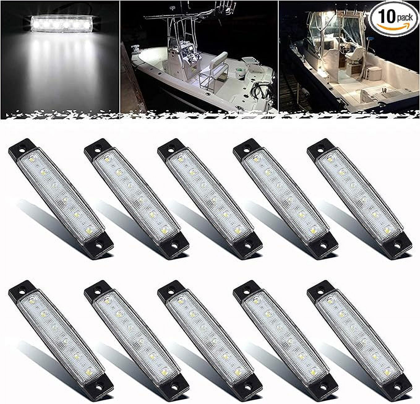 PSEQT LED Boat Interior Lights Marine Courtesy Light Strip Deck Transom Cockpit Navigation Lighting Waterproof for Fishing Pontoon Kayak Yacht Sailboat (White 10Pcs)