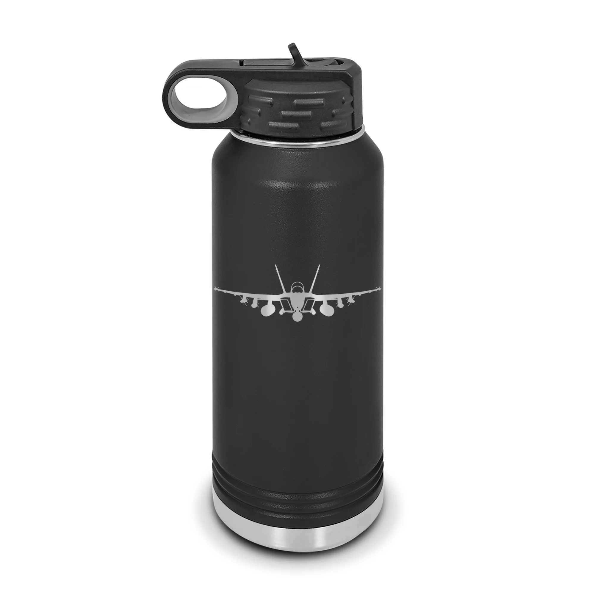 F/A-18 Hornet Water Bottle 32 oz - Laser Engraved w/ Flip Top Removable Straw - Polar Camel - Stainless Steel - Vacuum Insulated - Double Walled - f-18 f18 fa18f fa18 f/a-18 combat - Black