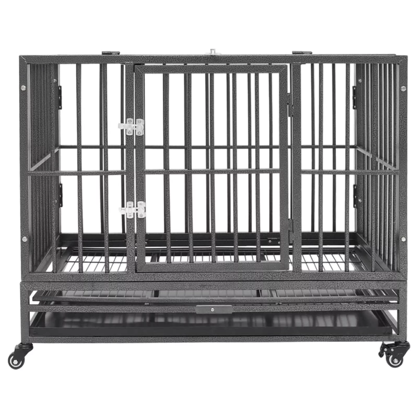 Anself Dog Cage with Wheels and Pull Out Tray Steel Dog Crate Cage Kennel Pet Playpen for Indoor, Outdoor 36.2 x 24.4 x 29.9 Inches (W x D x H)