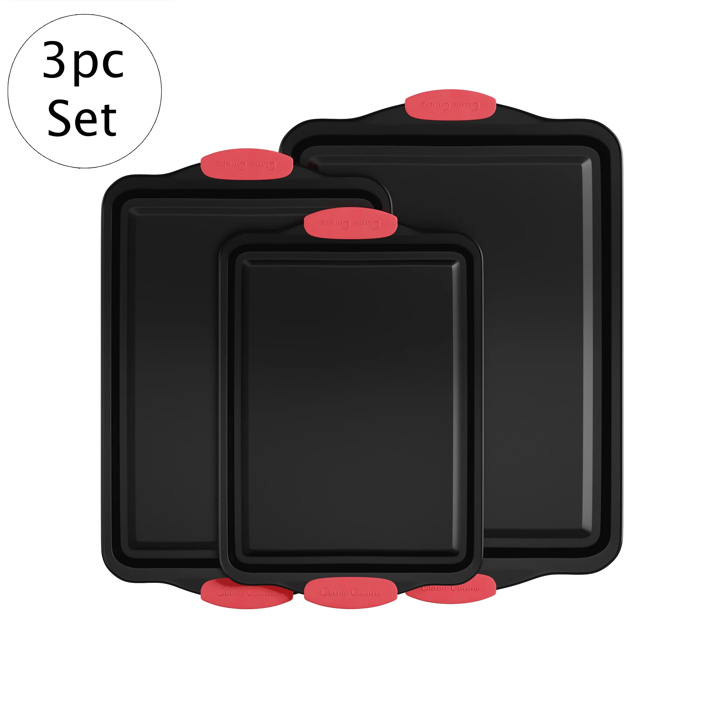Classic Cuisine 3-Piece Nonstick Baking Pans with Silicone Handles (Black)