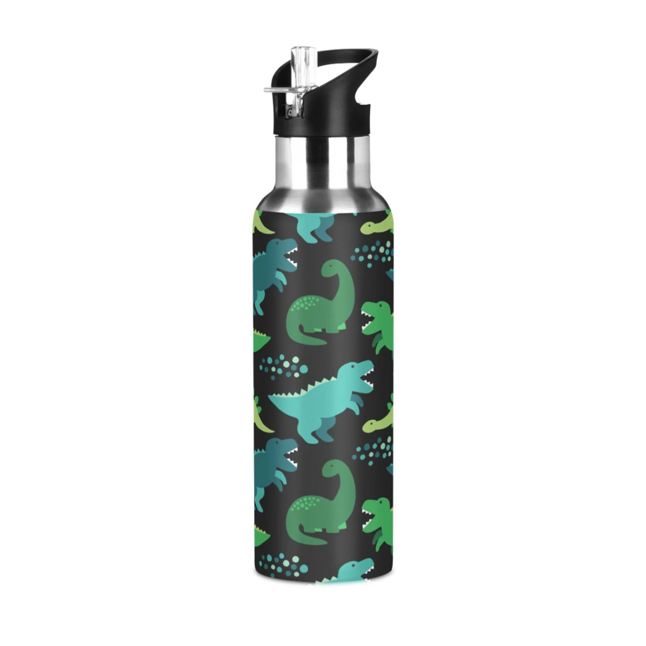 Stainless Steel Water Bottle Childish Dinosaur with Straw Lid Vacuum Insulated Keeps Hot and Cold Leak Proof Flask Jug for Gym Travel Sports Cycling Outdoor 20 OZ