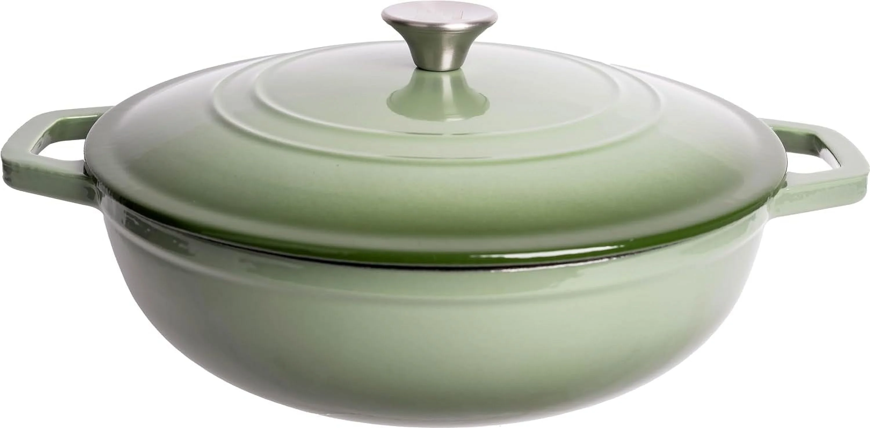 Open Box LEXI HOME 6QT Round Cast Iron Dutch Oven Braiser in Green Ombre with Lid - GREEN