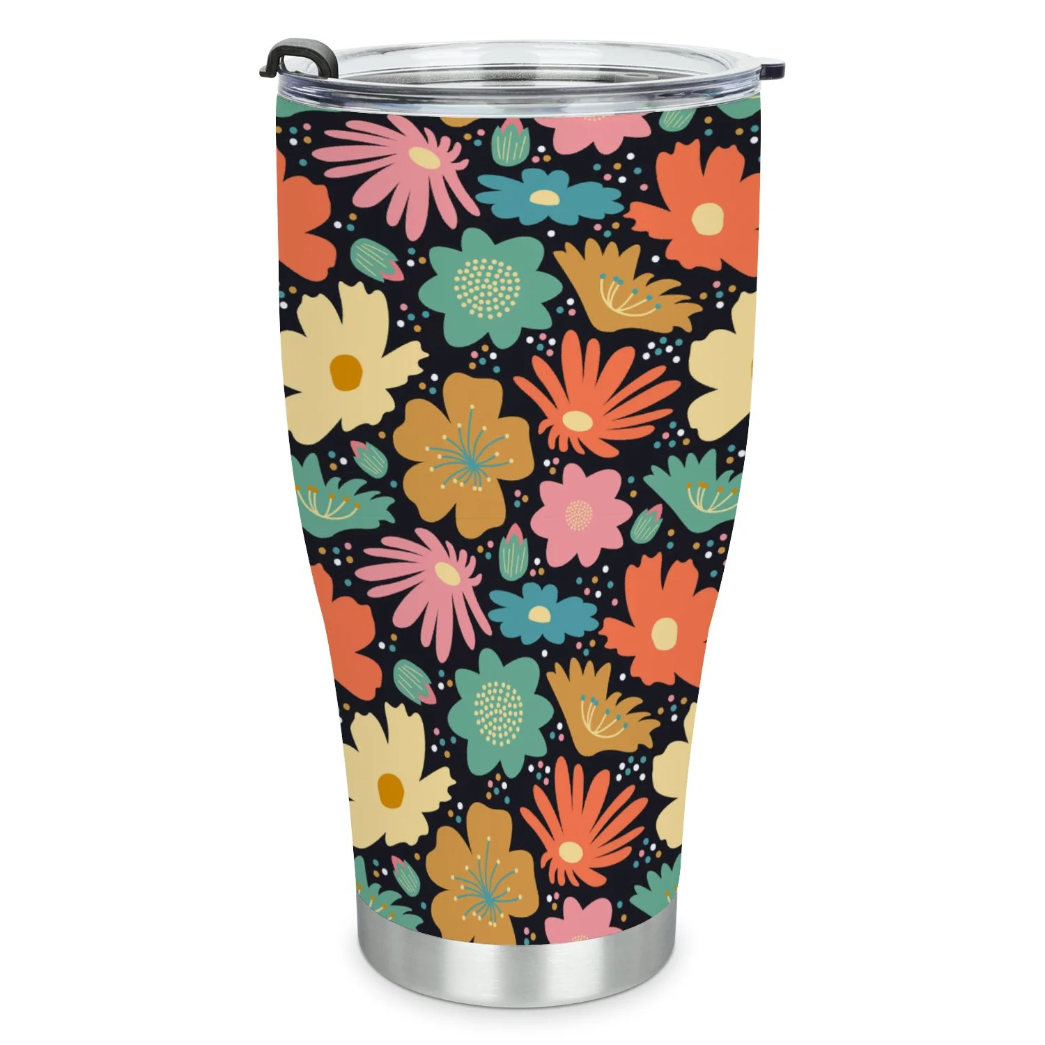 Hidove Stainless Steel Tumbler, Flower Blossom Big Seamless Pattern 30oz Leak Proof & Stainless Steel Bottle for Hot & Cold Drinks - Coffee Travel Mug, Water Metal Canteen, Thermal Cup