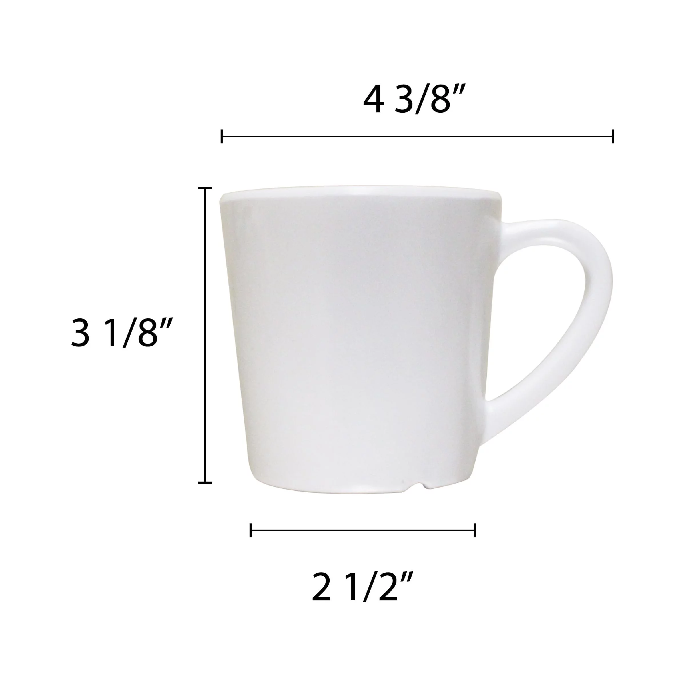 Excellante Color White melamine dinnerware collection 3.125 inch mug/cup - 7 oz, comes in dozen