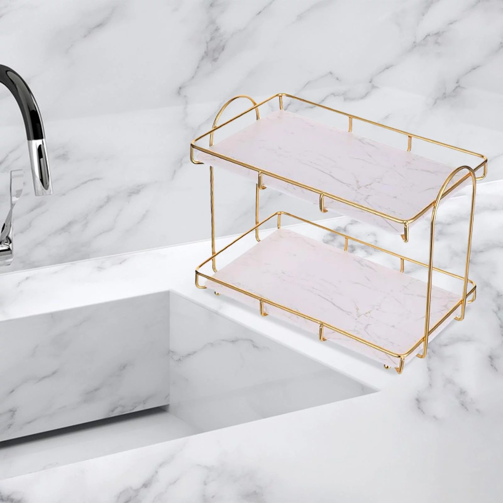 Countertop Storage Rack,2 Layer Cosmetic Storage Box Organizer,Lipstick Makeup Holder,Perfume Display Bathroom,Countertop, L