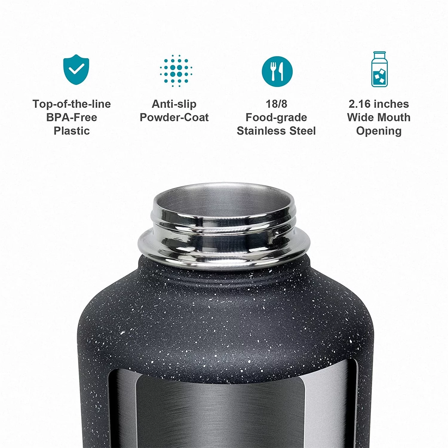 Buzio Insulated Stainless Steel Water Bottle with Straw Lids, 64 oz Vacuum Water Jug, Starry Black