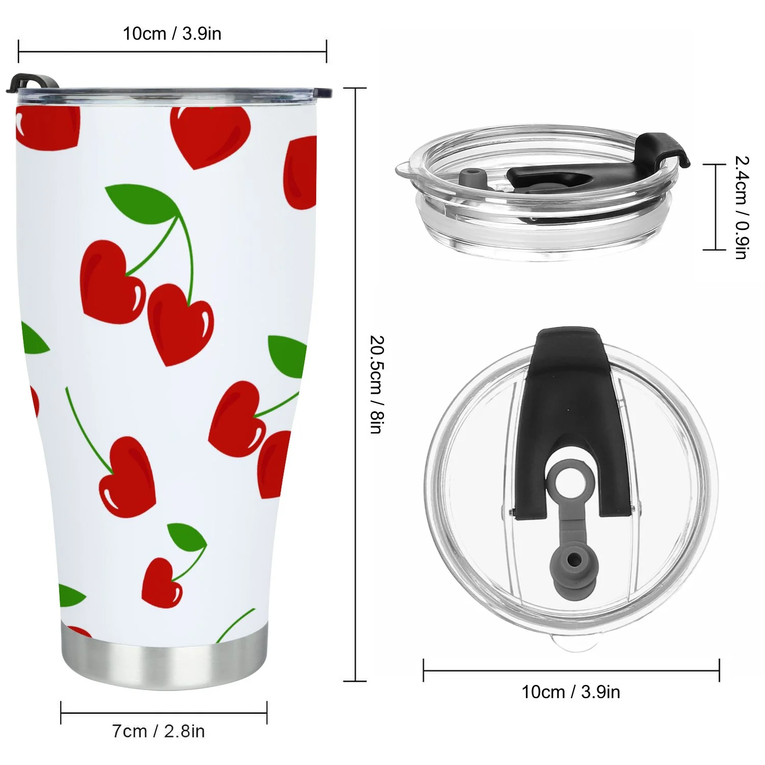Hidove Stainless Steel Tumbler, Ornament with Cherry Hearts Seamless Pattern 30oz Leak Proof & Stainless Steel Bottle for Hot & Cold Drinks - Coffee Travel Mug, Water Metal Canteen, Thermal Cup