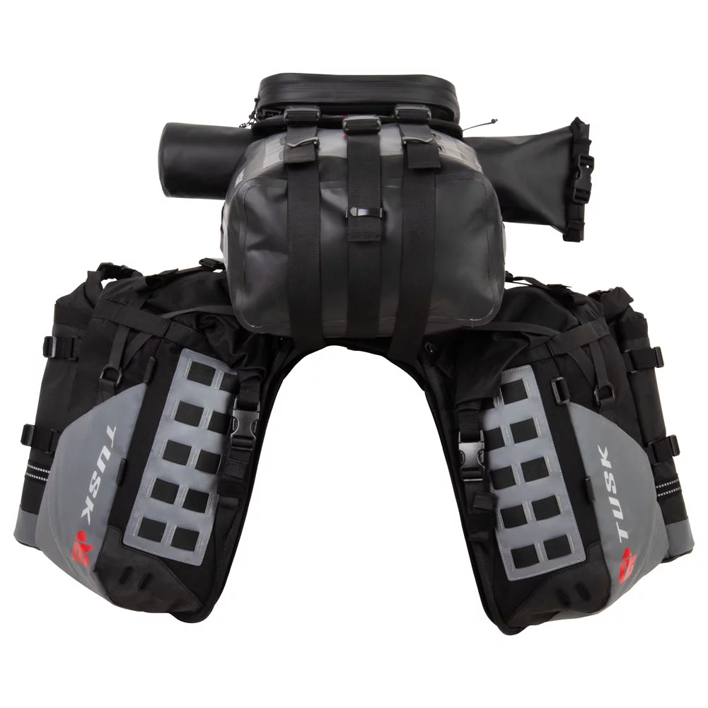 Tusk Highland X2 Rackless Luggage System w/Small Dry Duffel/Large Bottle Holders Standard Heat Shield For KTM 790 Adventure R Rally 2020