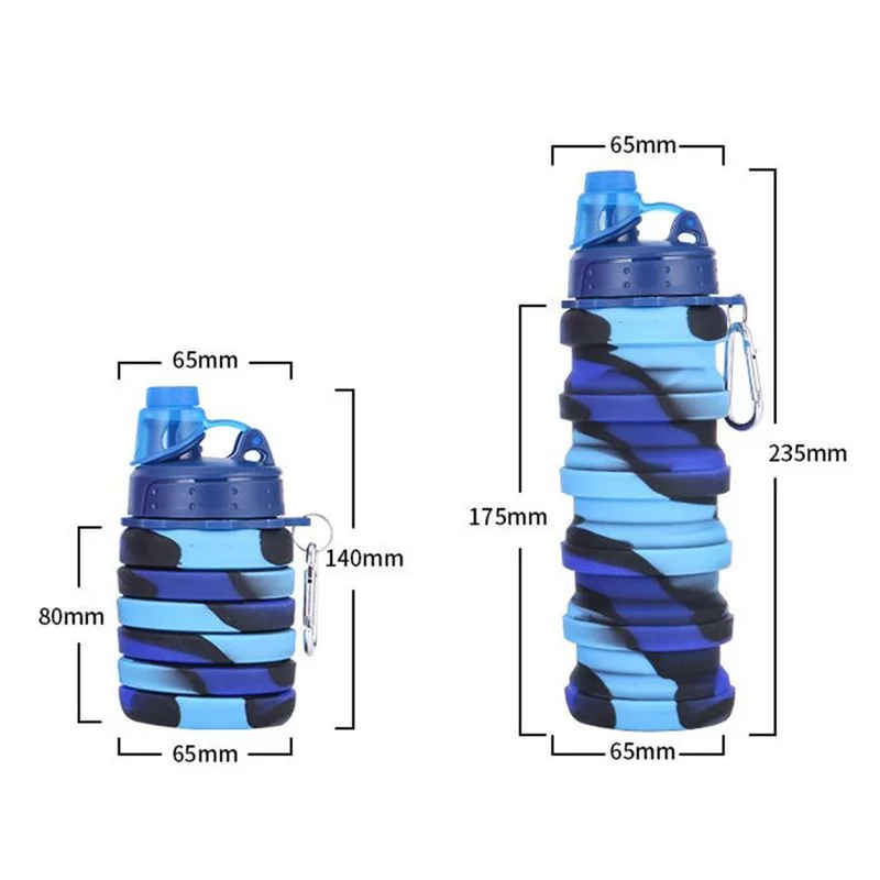 AkoaDa Collapsible Water Bottle, 500ML BPA-Free Silicone Five Height Level Bottle for Gym Camping & Outdoor Sports, The Gift for Girl and Boy(Blue)