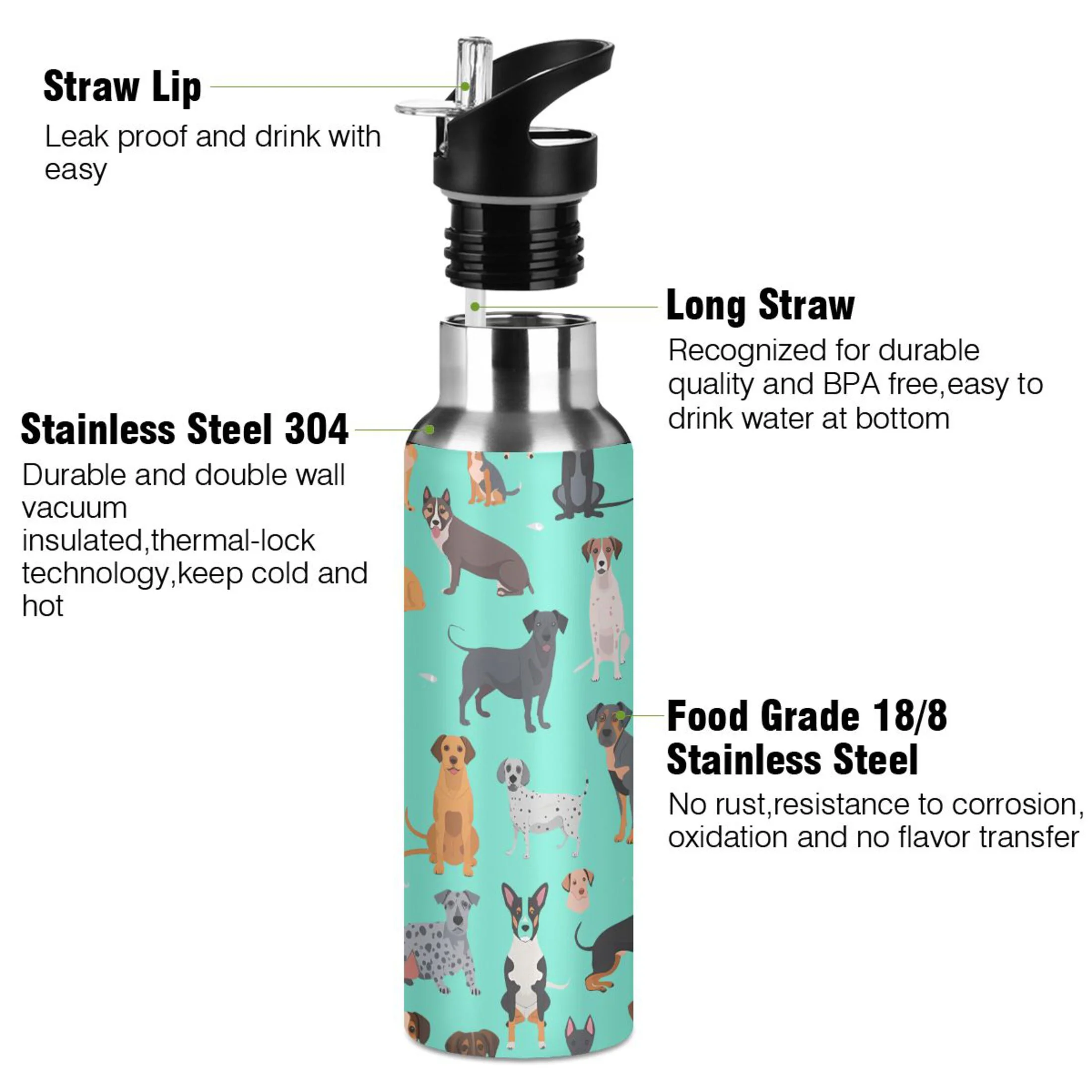 Cartoon Car Trucks Water Bottles Insulated Thermos Kids Stainless Steel Bottle with Straw Lid Flask Leakproof for Sports Gym 20 oz