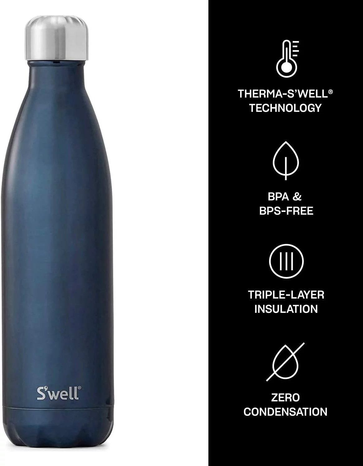 S'well Vacuum Insulated Stainless Steel Water Bottle, Blue Suede, 25 oz