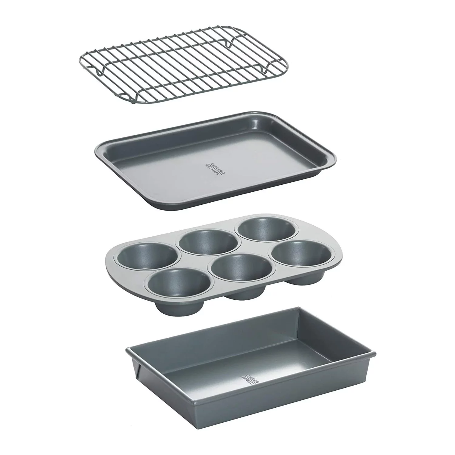 Chicago Metallic Non-Stick Toaster Oven Bakeware Set, 4-Piece, Carbon Steel