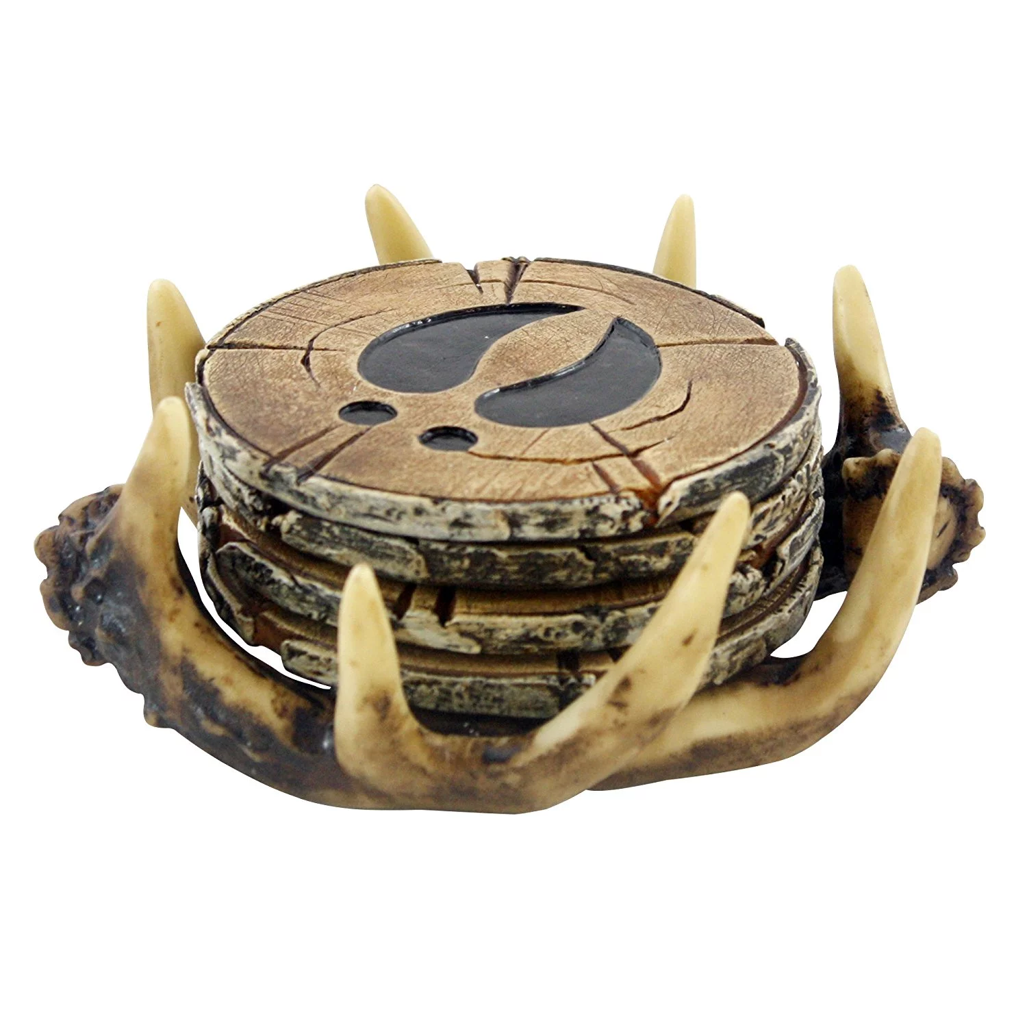 Pine Ridge Old West Deer Antler Drink Coasters Set Of 4 - Home Table Beverage Coaster With Holder - Drink Glass Holder With Outdoors Rustic Cabin Theme Decor