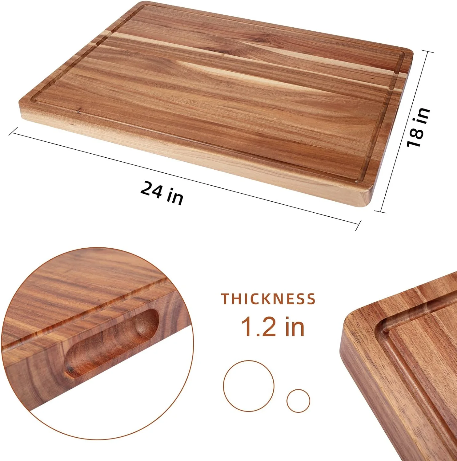 Homhougo Large Acacia Wood Cutting Boards for Kitchen, 24 x 18 Inch Extra Large Wooden Cutting Board with Juice Groove, Reversible Butcher Block Cutting Board for Meat and Veggies