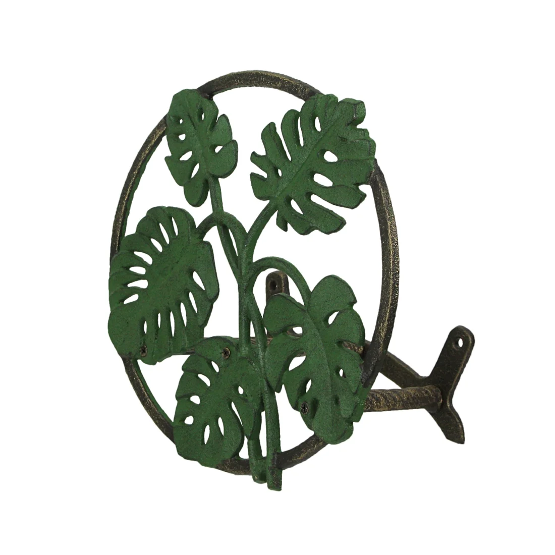Zeckos Green Cast Iron Monstera Leaf Wall Mounted Hose Holder