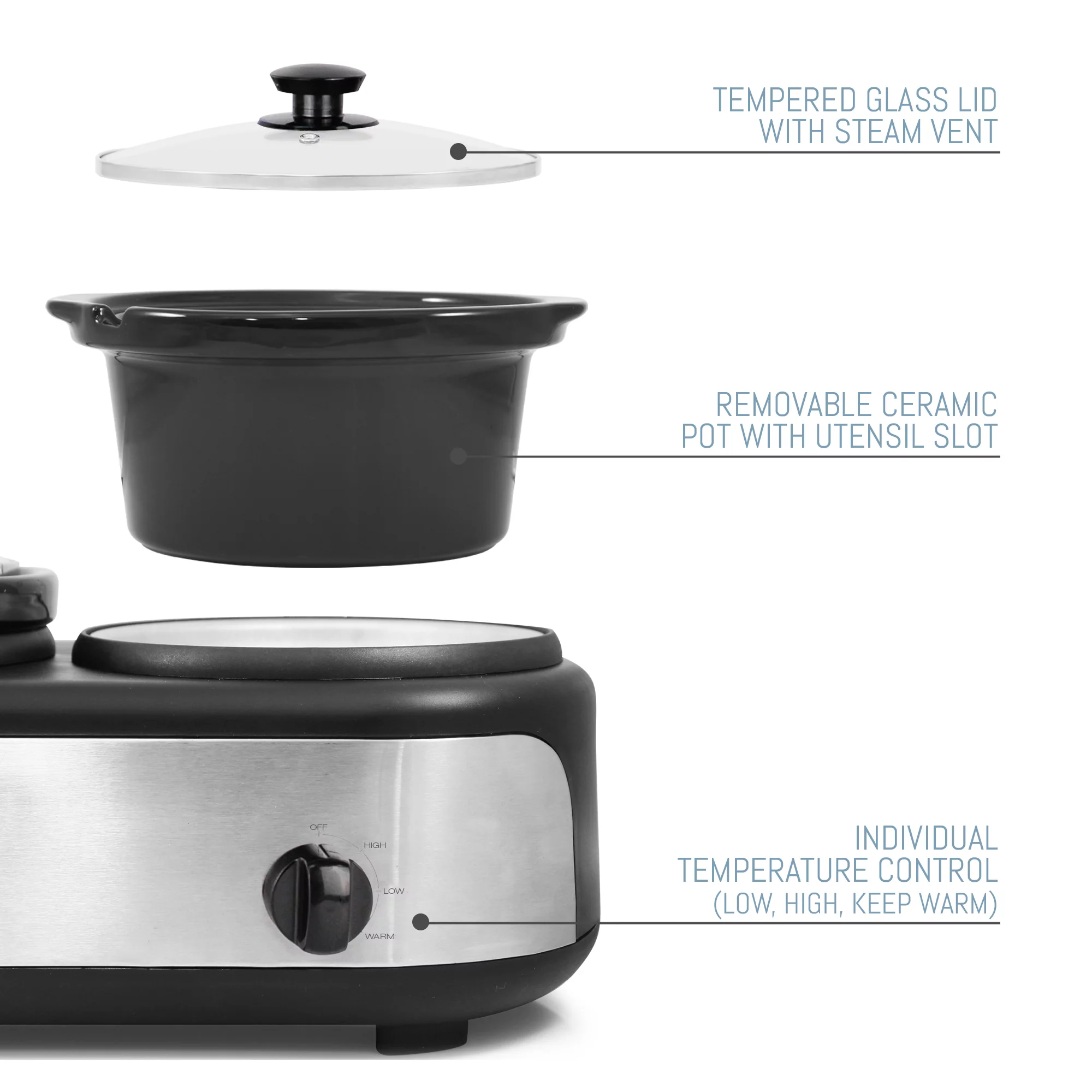 Elite EWMST-415 4-Quart and Two 1.25-Quart Slow Cooker Buffet