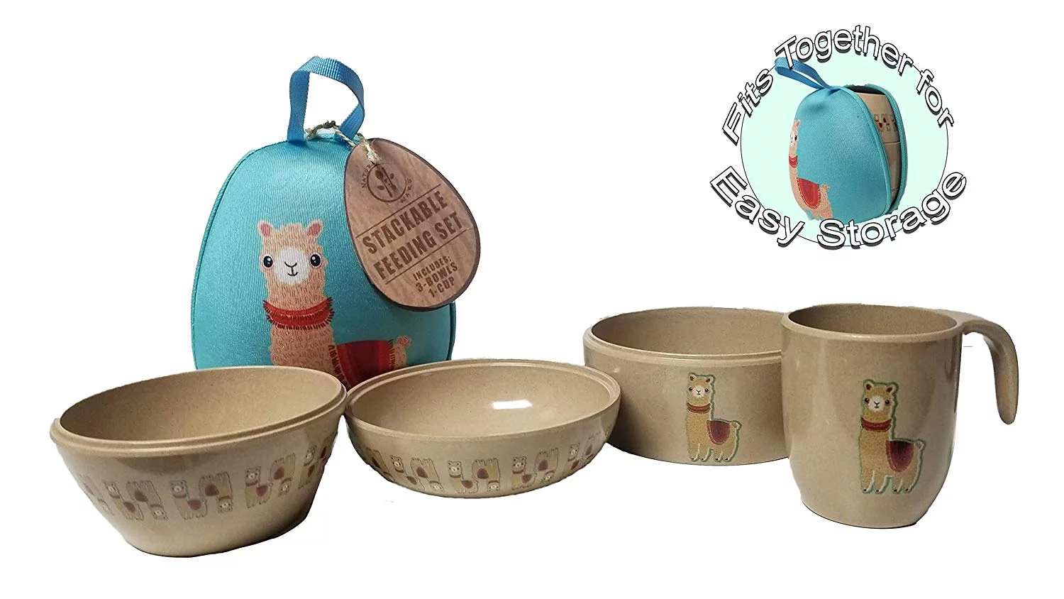 Refresh-A-Baby Stackable Eco-Friendly 4 Piece Bowl Cup Set Made from FDA Approved Recycled Rice Husk Includes Egg Shaped Carrying Case for Easy Transportation and Storage