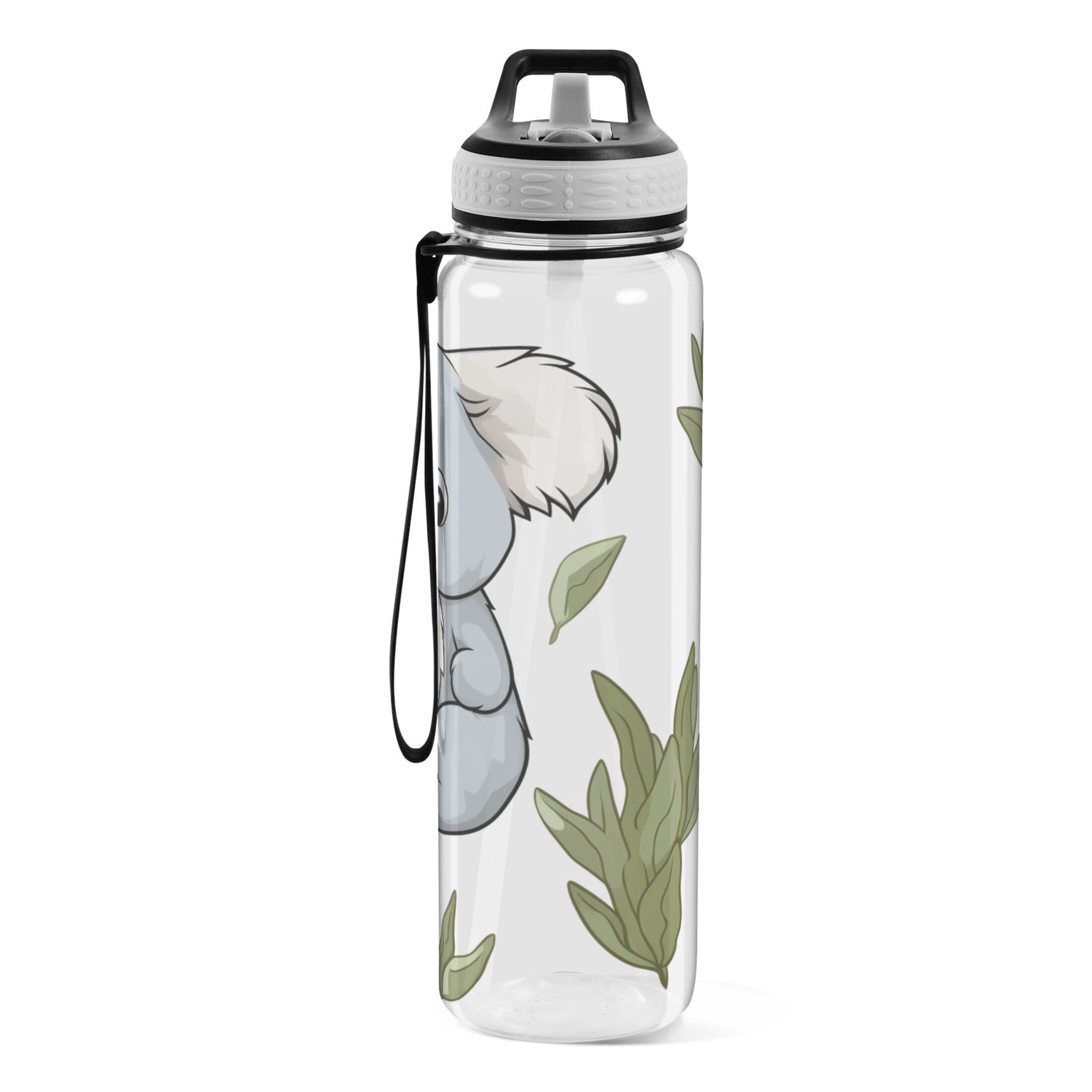 Koala with Leaves 32oz Water Bottles with Straw Tritan Leakproof Sports Bottle BPA Free Clear for Fitness Gym Swimming Cycling